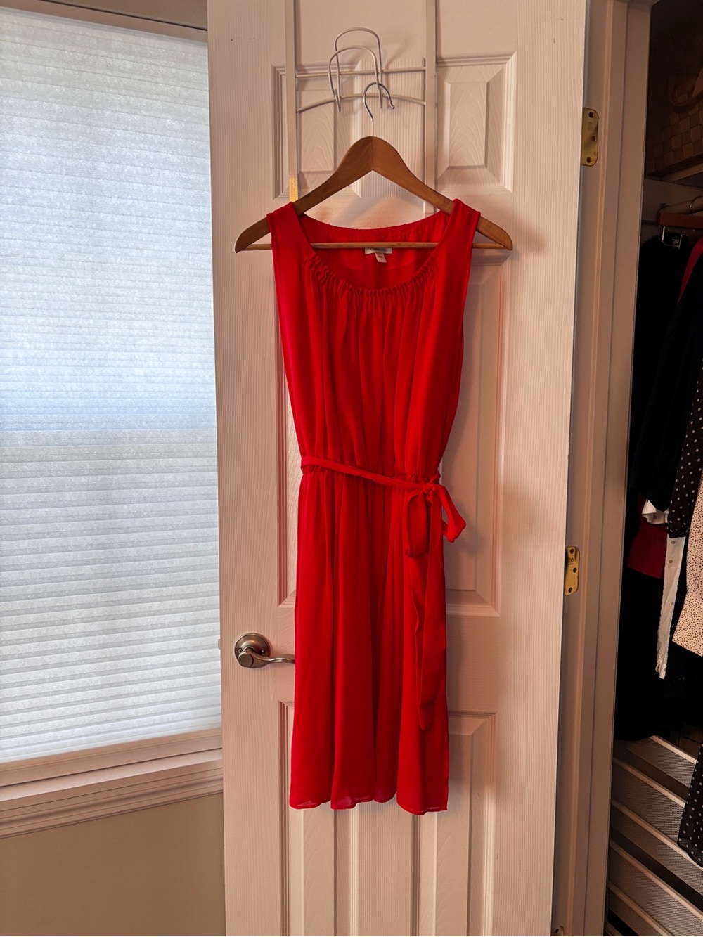 Garnet Hill Sleeveless Red Tie-Waist Day Dress